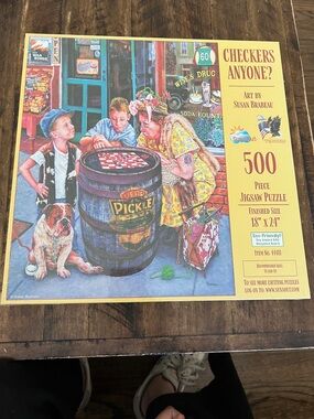 NWT - Checkers Anyone? 500-Piece Jigsaw Puzzle by SunsOut - Yellow Box Artwork